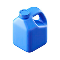 Isometric close-up of a blue plastic container with a handle and screw-on cap on a black background