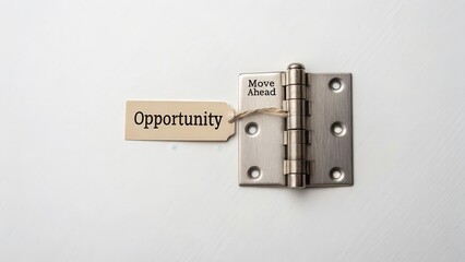 Metal hinge labeled Opportunity with tag Move Ahead