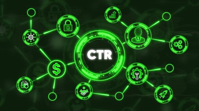 Click Through Rate C T R Concept with Neon Green and Lines on Dark Background
