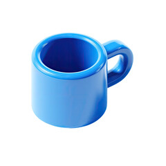 Isometric close-up of a glossy, light blue ceramic mug with a handle, on a black background