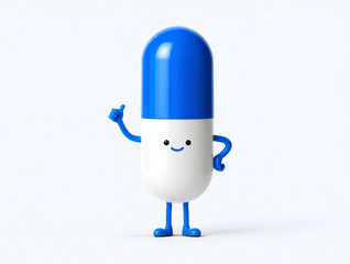 Blue and white capsule character giving thumbs up pill medicine