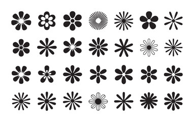 Abstract geometric flower icons collection in vector, stylized floral symbols for design element