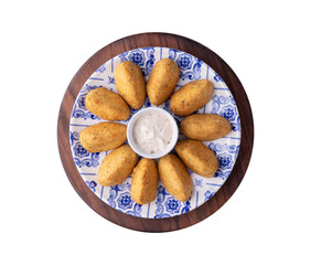 Bolinho de bacalhau or codfish balls, typical portuguese snack isolated over white background