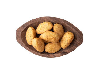 Bolinho de bacalhau or codfish balls, typical portuguese snack isolated over white background