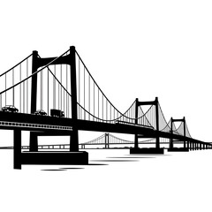 Suspension bridge with vehicles driving.