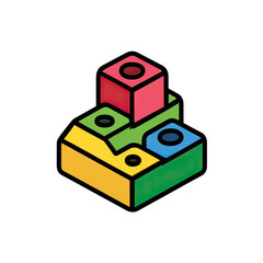 A colorful, geometric isometric design featuring stacked and interconnected cube shapes