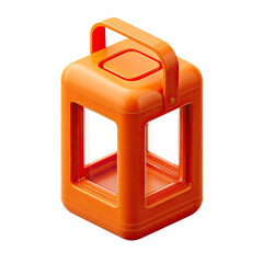 3D render of a glossy orange lantern with a handle against a black background