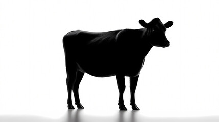 Fototapeta premium Silhouette of a Majestic Cow: A striking silhouette of a powerful cow stands gracefully against a contrasting backdrop. This minimalist photograph emphasizes the animal's form.