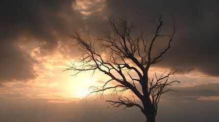 Dramatic Bare Tree Silhouette at Sunset