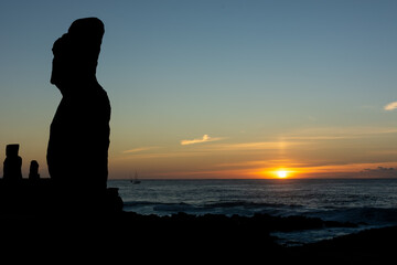 Moais at sunset, Easter Island, Rapa Nui
