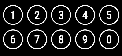 Collection of bullet point designs from 0 to 9. Number icons with round designs.