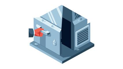 Isometric safe vault with hand opening door in 3d illustration