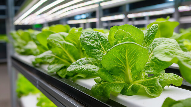 Vertical hydroponic farm with LED grow lights interior, controlled environment agriculture, sustainable food production, modern farming technology, layered cultivation systems, ene