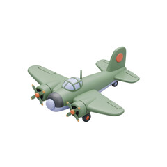 Fototapeta premium Stylized green twin-engine propeller airplane isolated on a white background.