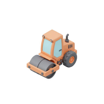Cute orange toy road roller construction vehicle isolated on a white background.