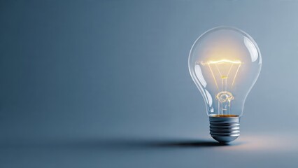 A glowing light bulb against a soft blue background, symbolizing ideas, innovation, and brightness.