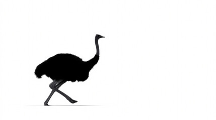 Fototapeta premium Graceful Ostrich Silhouette in Motion: A solitary ostrich strides confidently against a bright backdrop, embodying the essence of freedom and resilience.