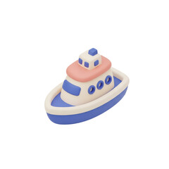 Fototapeta premium Charming blue and white claymation style toy boat isolated on white.