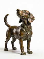 Fototapeta premium Bronze statue of a beagle dog looking upwards with a white background