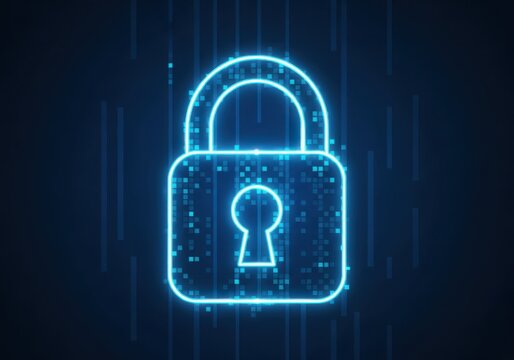 Glowing blue lock icon on dark background
