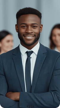 Corporate employee profile in modern office environment vertical view professional context