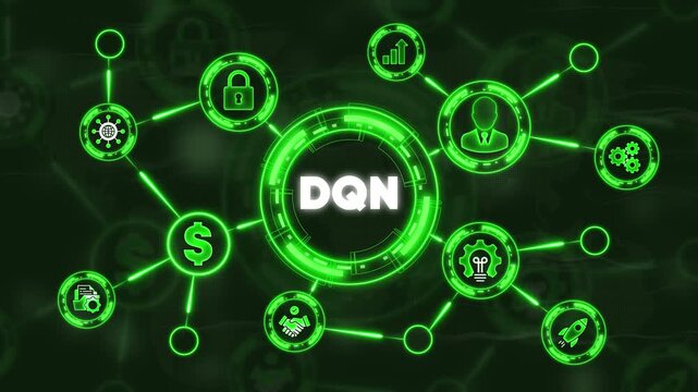 D Q N Network Concept with Glowing Green and Connections
