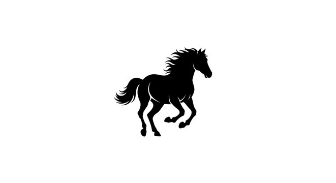 Black Silhouette of Running Horse.