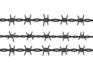 Seamless pattern of black barbed wire on a white background for security and boundary concepts