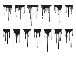 Abstract black dripping paint texture isolated on white background artistic liquid elements for design projects