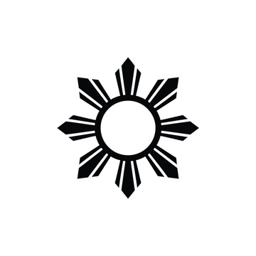 A striking black and white emblem featuring a sunburst like design