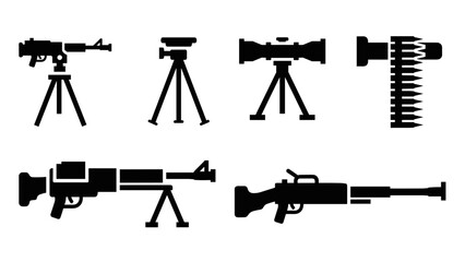 Fototapeta premium Silhouette set of military weapons and equipment on tripods
