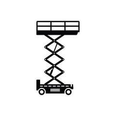 Simple black and white illustration of a scissor lift machine