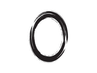 Hand drawn black ink circle frame with rough edges isolated on a white background