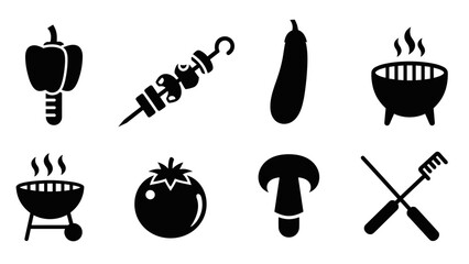 Silhouette icons of grilling and barbecue essentials