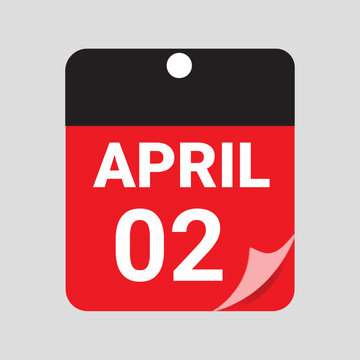 April  02 Calendar Date Icon Vector, Red Daily Calendar Page Illustration