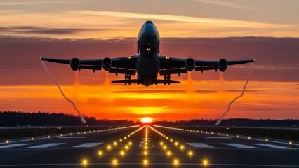 Naklejka premium Plane sunset