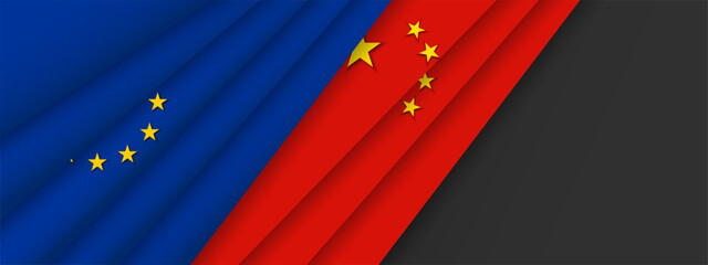 China CN and EU Europe Union flags  background, banner, wallpaper for text. Cooperation, negotiation, partnership concept template print for presentation, information