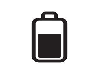 Simple black and white illustration of a battery with approximately fifty percent charge remaining