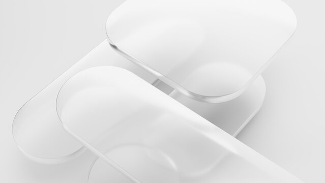 Overlapping transparent liquid glass shapes forming an abstract modern design