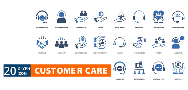 customer care icon set with customer service, customer support, customer care, service, public service, headphone, social services, 24 hour support,
handshake, community, support services, 