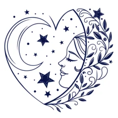 Crédence de cuisine  Magical heart formed by moon and stars, a romantic vector illustration evoking dreams, love, and celestial wonder.  © Hujaifa