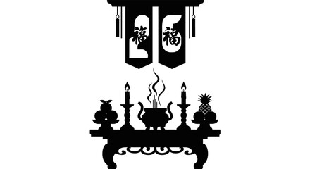 Traditional Chinese Tea Ceremony Setup Silhouette.