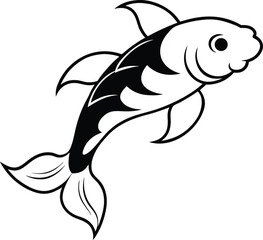 Vector illustration of a tribal aquarium fish tattoo design in black silhouette style