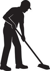Cleaner sweeping floor silhouette
