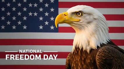 Naklejka premium National freedom day celebrations with american eagle and flag