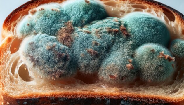 close up of mucor mold on bread