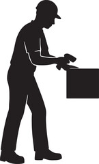 Warehouse worker scanning box silhouette
