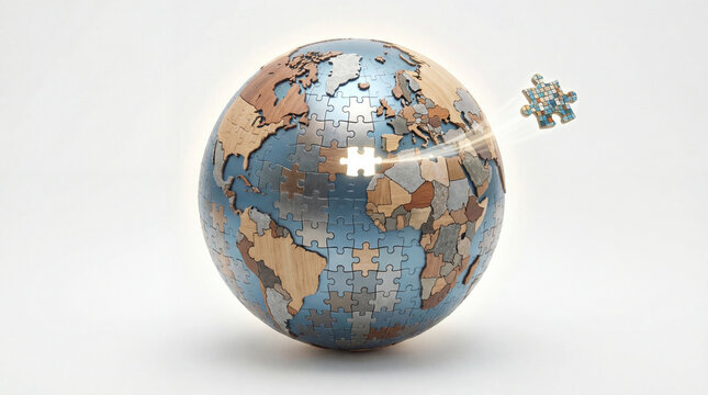 Globe puzzle world map wooden puzzle sphere missing piece hopeful concept