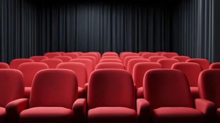 Obraz premium Rows of plush red chairs await their guests in a charming theater. The ambiance is quiet, creating anticipation for the performances that will soon bring stories to life