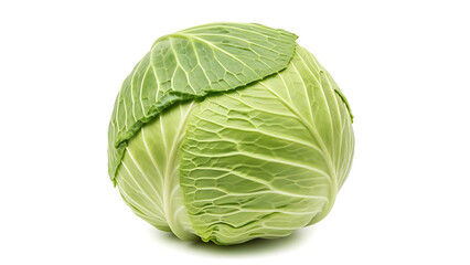 Fresh green cabbage with visible leaf veins isolated on a white background vegetable healthy
